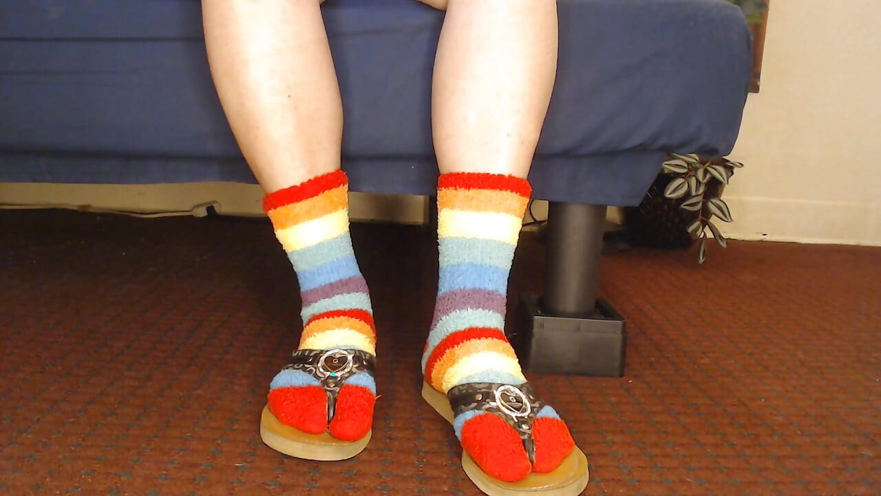 Fuzzy Rainbow Socks Guess Leather Flip Flops