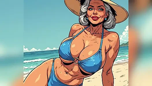 Seni komik wanita pantai yang indah