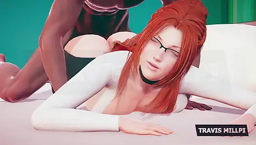 Tombul kızıl saçlı profesör ofis fantezi gözlüklerine giriyor, gömlek sıkı, tutum yaramaz