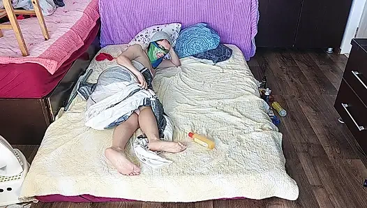 Sensual massage of a hot couple with oil on the body.