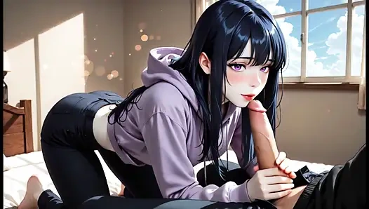Hinata Hyuga sucking and fucking hard with Naruto Uzumaki in cowgirl, doggy style and missionary, intense moans, big ass bouncing, cream