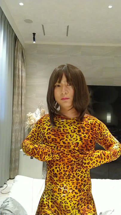 A cross-dressing boy transforms into a female panther and masturbates | Clip 1
