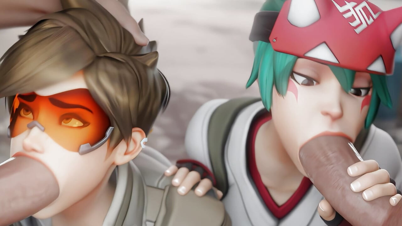 Tracer & Kiriko - Sharing Dick, Blowjob & Cowgirl Riding 3D Porn Overwatch