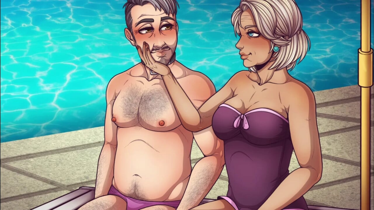 Romantic Old Man & Futa Couple Neaby Swimming Pool