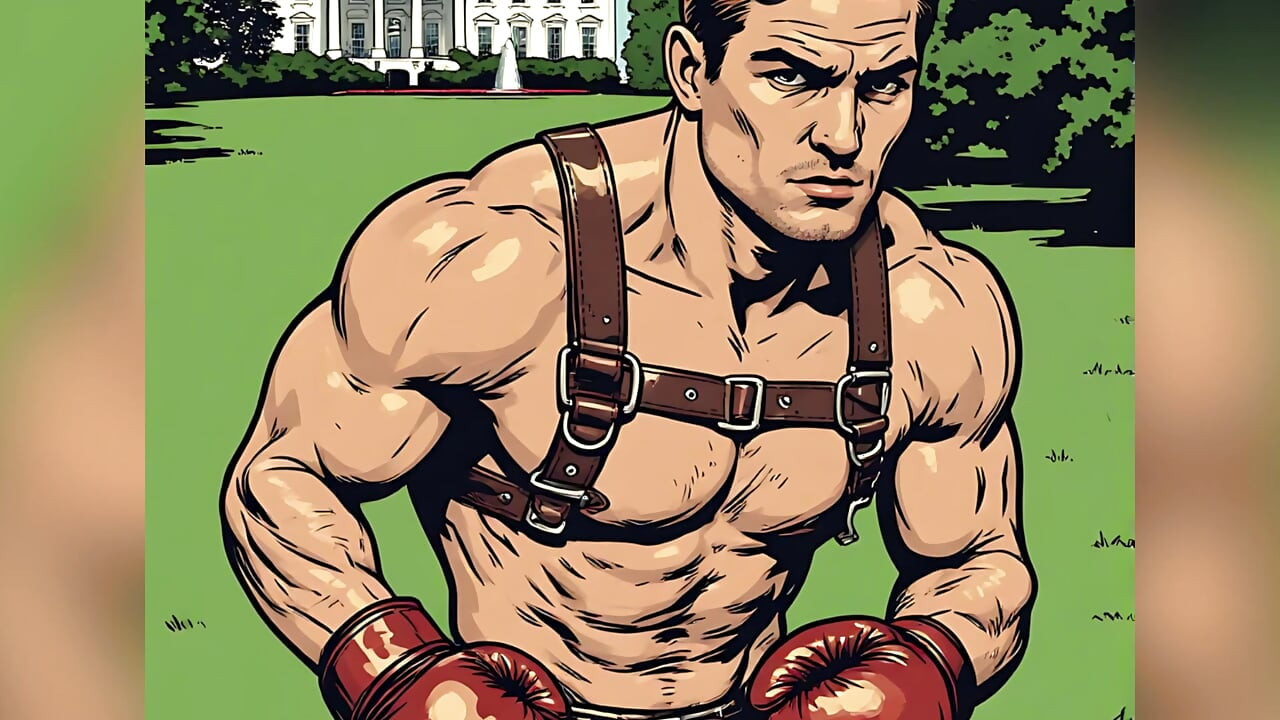 White House Lawn Fighter Bulge Comic Style Art
