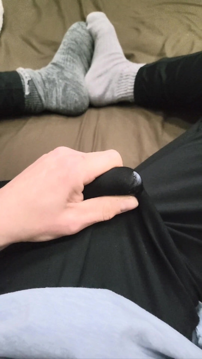 Young twink cums in sister’s Nike yoga pants and socks