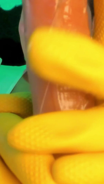 I give myself a nice handjob with my rubber gloves on.