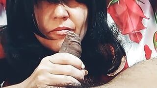 Dirty slut loves having a stiff younger dick in her mouth