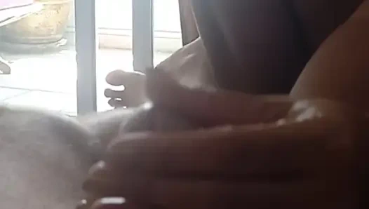 Oily Dick Massage with Golden Nails Edging Handjob on Couch by Hot Asian MILF - Glans Tease, Ball Play & Cumshot POV