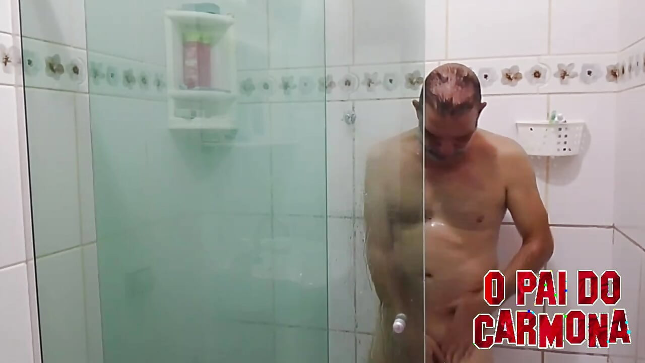 Mature guy taking a bath with a tough dick