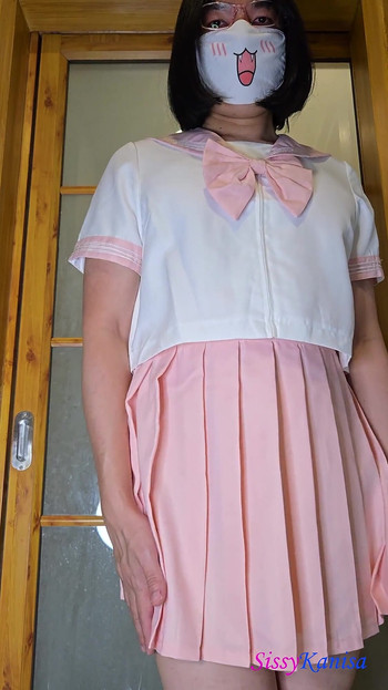 Sissy Kanisa's Fitting Room: Try on Pink Seifuku (japanese Sailor College Uniform)