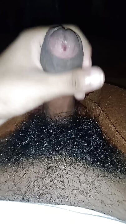 Masturbating hairy cock with small balls
