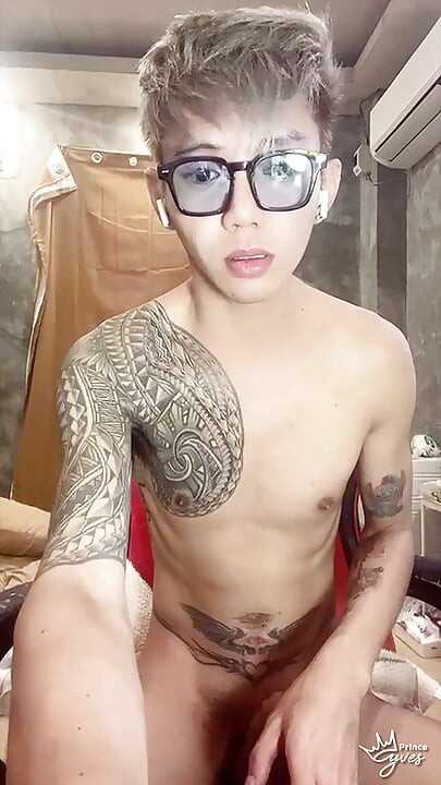 Cute Inked Boy Teasing, Masturbating, and Cumming for His Webcam Viewer