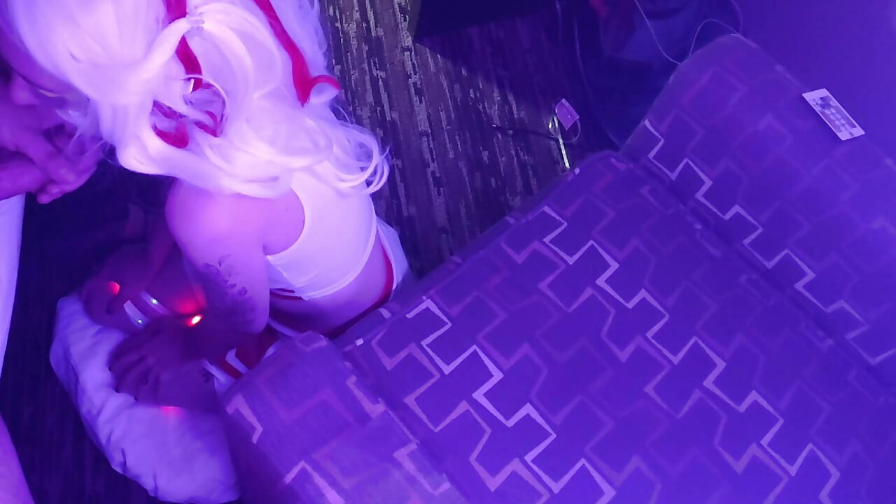 Tiny raver cheerleader egirl worships cock and fucks all over the bedroom and finishes with a close up creampie