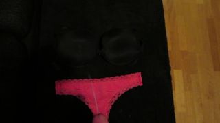 Cum on pink thong and black bra