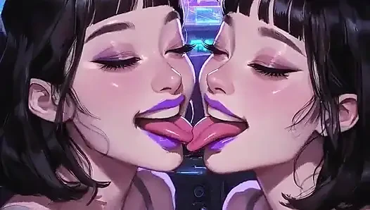 Fetish lidah dan ciuman lesbian, animasi ai