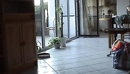 Skinny blonde girl fucking around the house