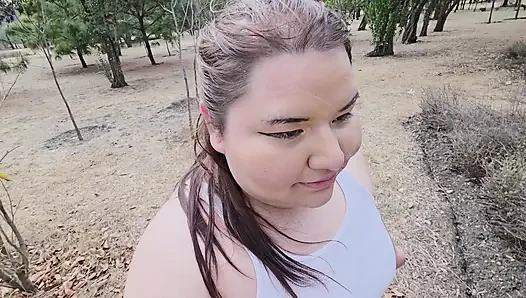 (censored - cut - No People Around) I love walking around in public with cum on my face and showing off my huge ass