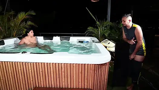 I End up Fucking the Technician Who Has a Hard Cock After Seeing Beautiful Latina Masturbating in the Jacuzzi