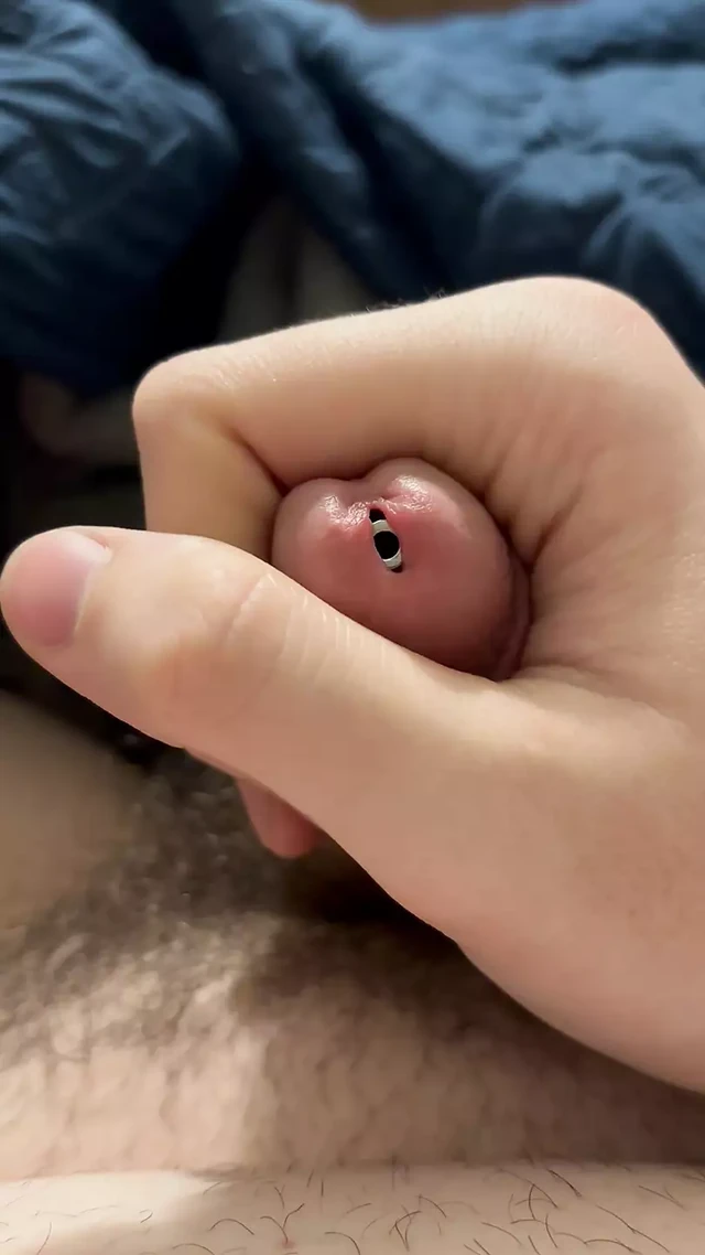 Sounding and stroking my hairy cock