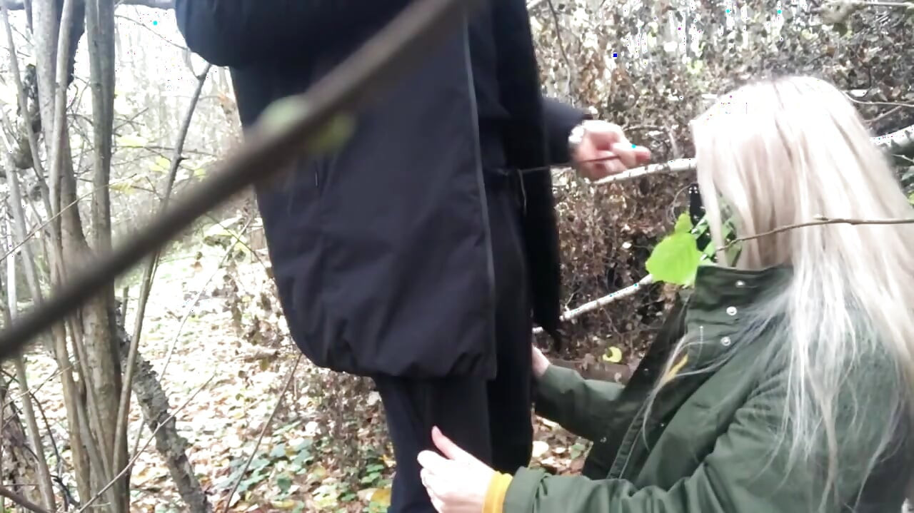 Blonde in the Forest Fucks Standing up with a Stranger on Camera