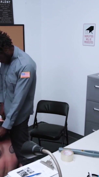 Restrained straight jock barebacked by black security guard | Clip 1