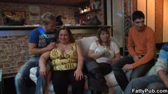 Chubby party girl strip show in the bbw bar