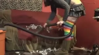 Vacuuming filthy couch