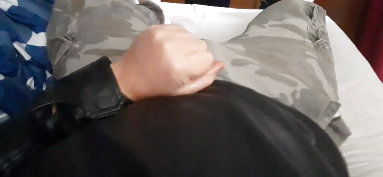 Cum on leather and cargo pants