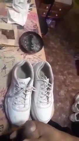 Cum on white sneakers