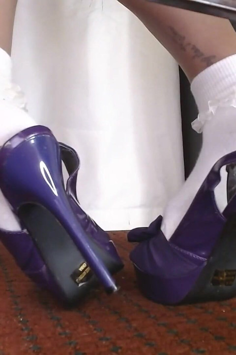 Nude Pantyhose Ruffled Socks High Heel Shoeplay