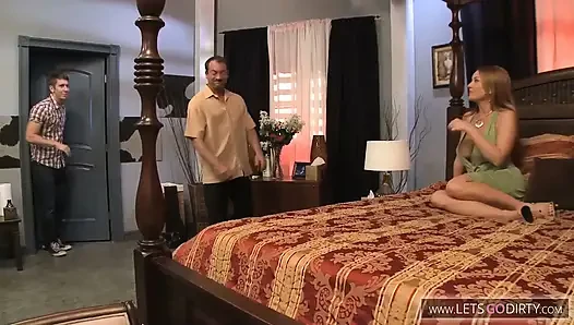 Hot milf fucks her new boyfriend and his stepson