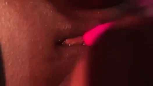 Fat black pussy and a pink vibrator