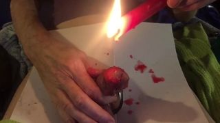 Heiße Wachsfolter, extrem bedeckte Eichel mit Kerzenwachs