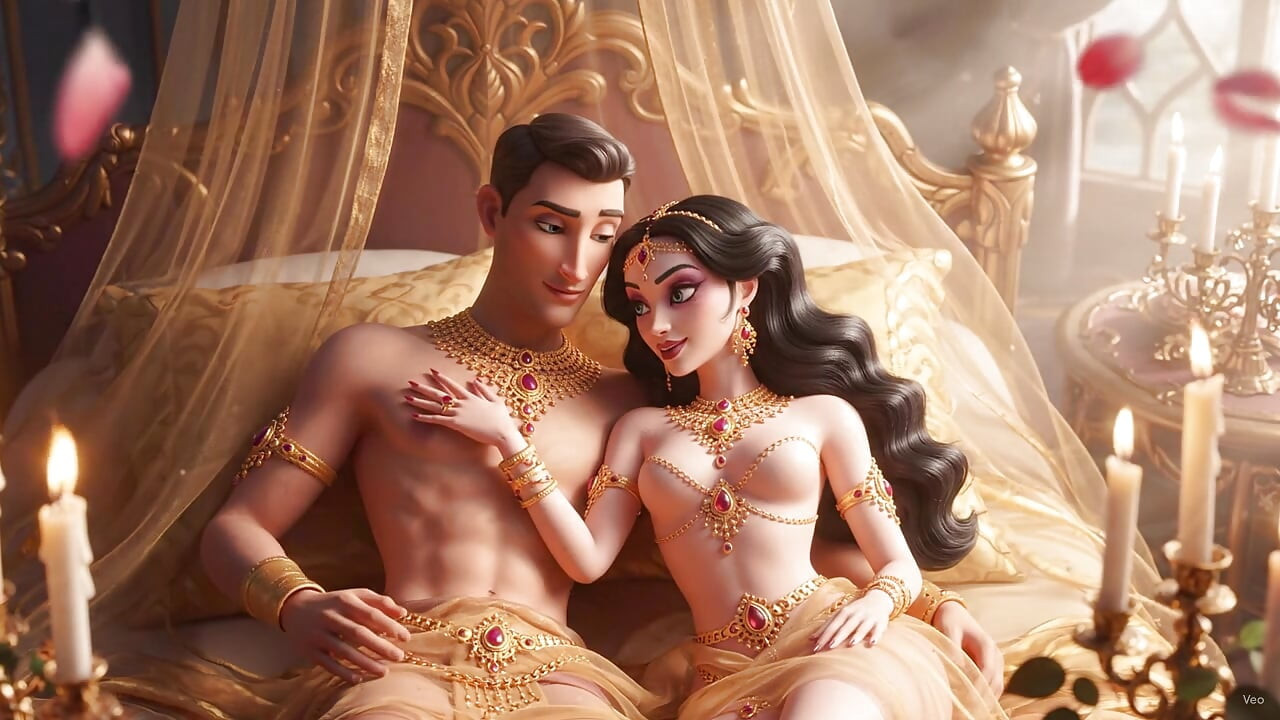 Hot chemistry of desi indian couple in the bedroom - Sexy girl with gold jewelry and muscular guy in full passion