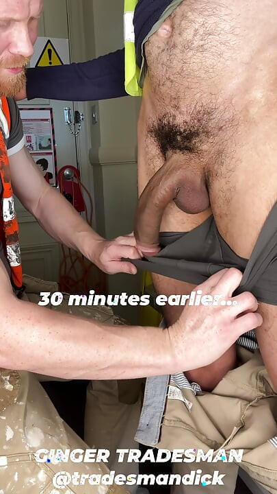 XL Huge monster cock fucks his cum inside ginger tradesman's ass hole! Creampie!!