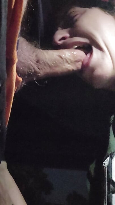 Getting sloppy blowjob under a bridge
