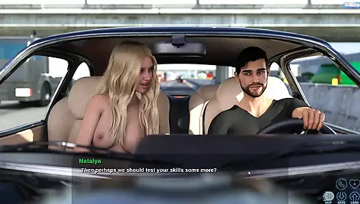 Stieftochter lutscht stiefvater-schwanz, während er auto fährt