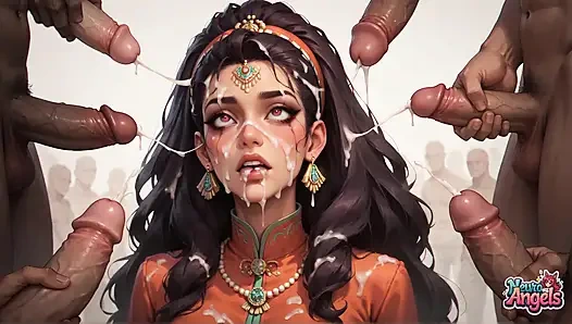 Ratu cheongsam Asia pejuh muncrat di pesta seks multicore