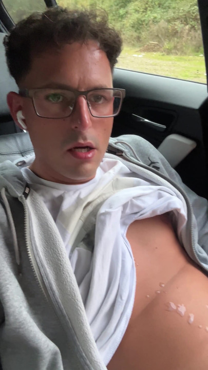 Iconic moment from "Really cute twink boy jerks off his stinky cheese-smeared penis outside in the car until he cums"