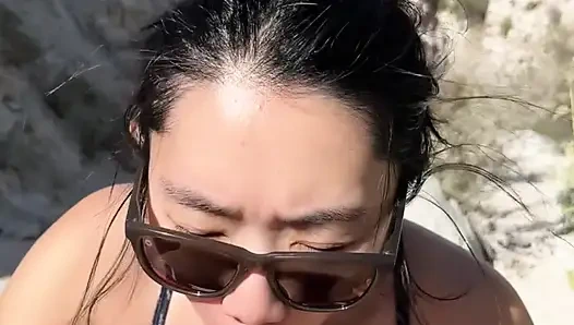 OUTDOOR blowjob while hiking in the desert - AMATEUR WMAF - Cum in Mouth PUBLIC BJ Swallow