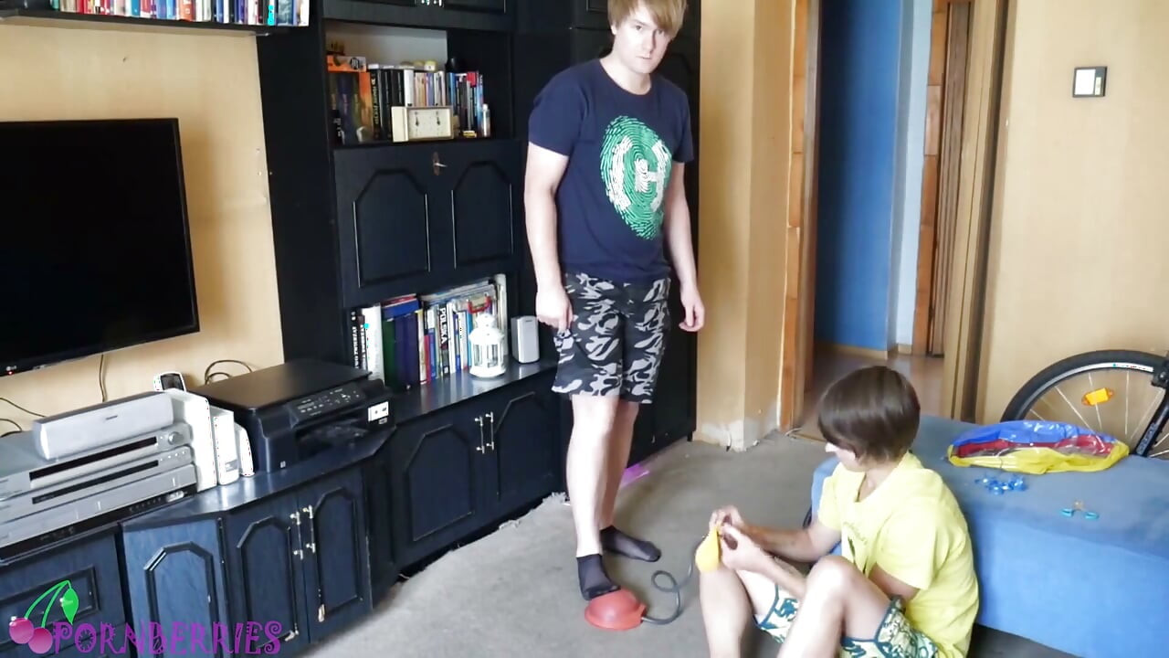Thin, black socks blowing up balloons + footjob