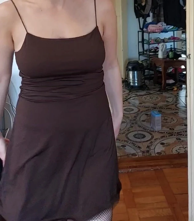 Brunette hotwife teasing in stockings