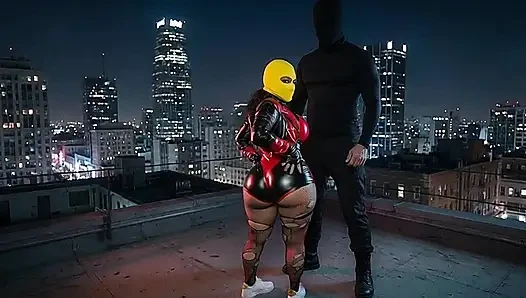 Petite Big Ass Girl in Yellow Balaclava Dominated on Rooftop