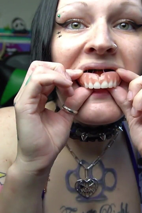 Big Tit Goth Slut Lets You Enjoy Their Dentures and Gums JOI