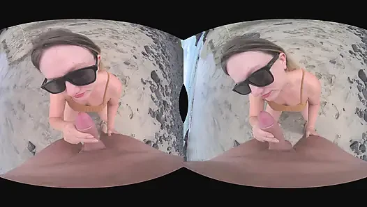 VR Outdoor POV Blowjob on the Public Beach