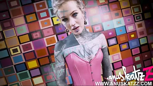 Solo Anal Masturbation - Pink Lace Corset and Steel Toy