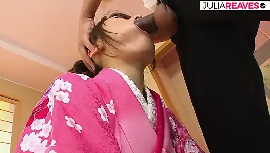 Bitch sucks a chunky cock then gets fucked with a dildo then a huge cock