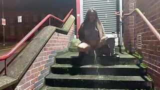 Pissing publicly down the stairs