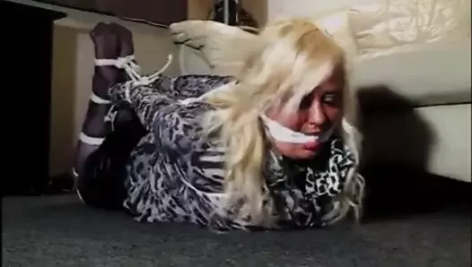 Blonde BBW In Nylon Gagged With Panties And Hogtied